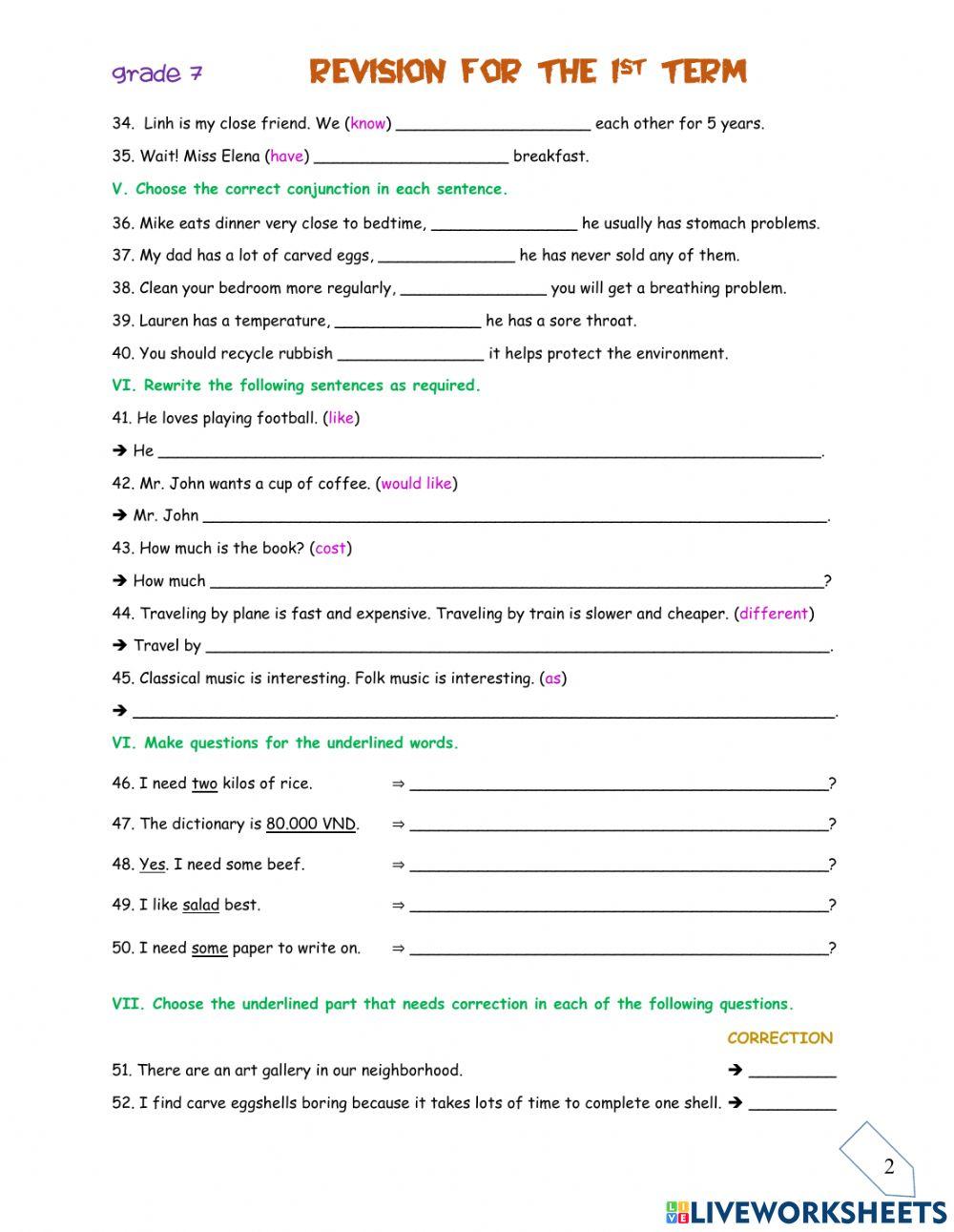 Revision for the first term