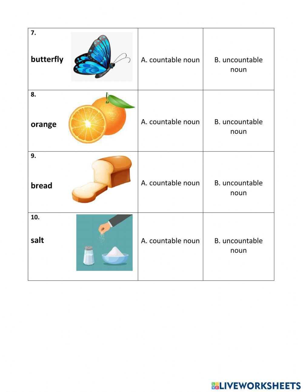 GRADE 6- countable nouns & uncountable nouns