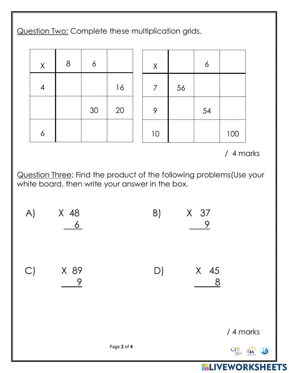 Math online exercise for Grade 3 | Live Worksheets