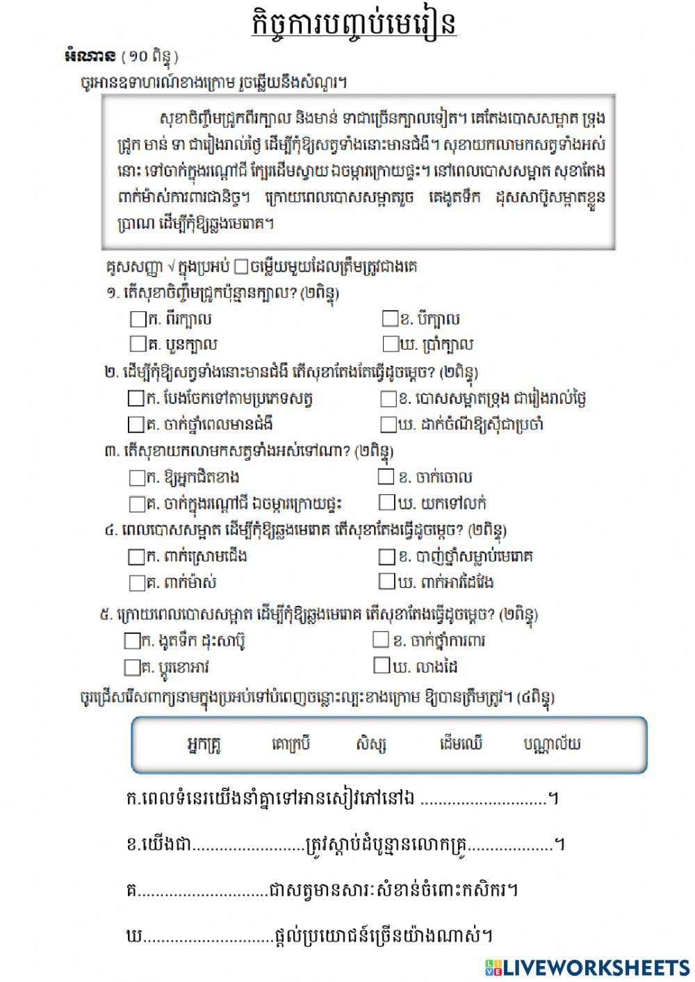 កិច្ចការបញ្ចប់មេរៀន
