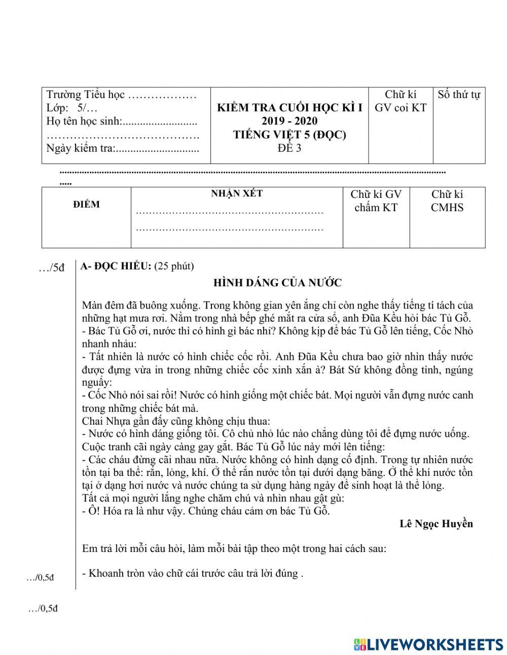 Tieng viet CHK 1 LỚP 5