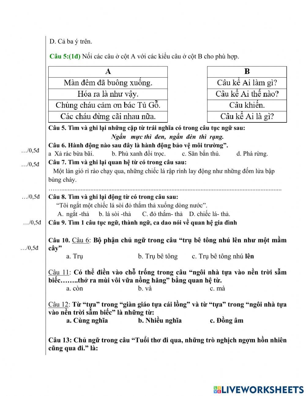 Tieng viet CHK 1 LỚP 5