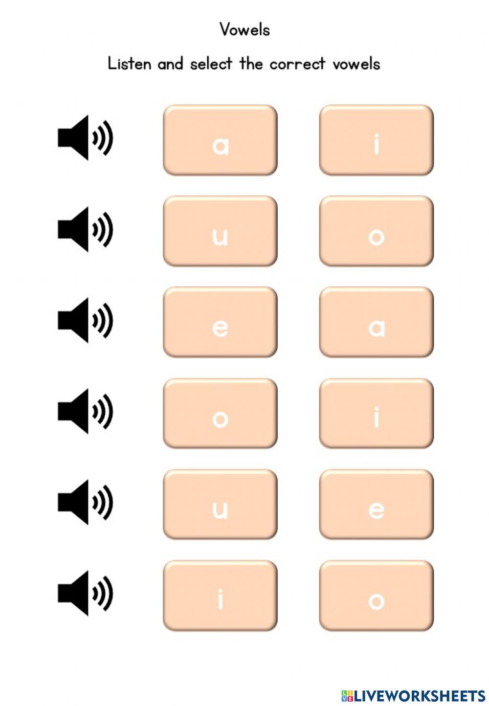 Identifying Vowels worksheet | Live Worksheets