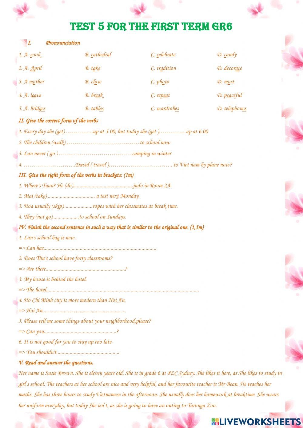 English test for 1st term