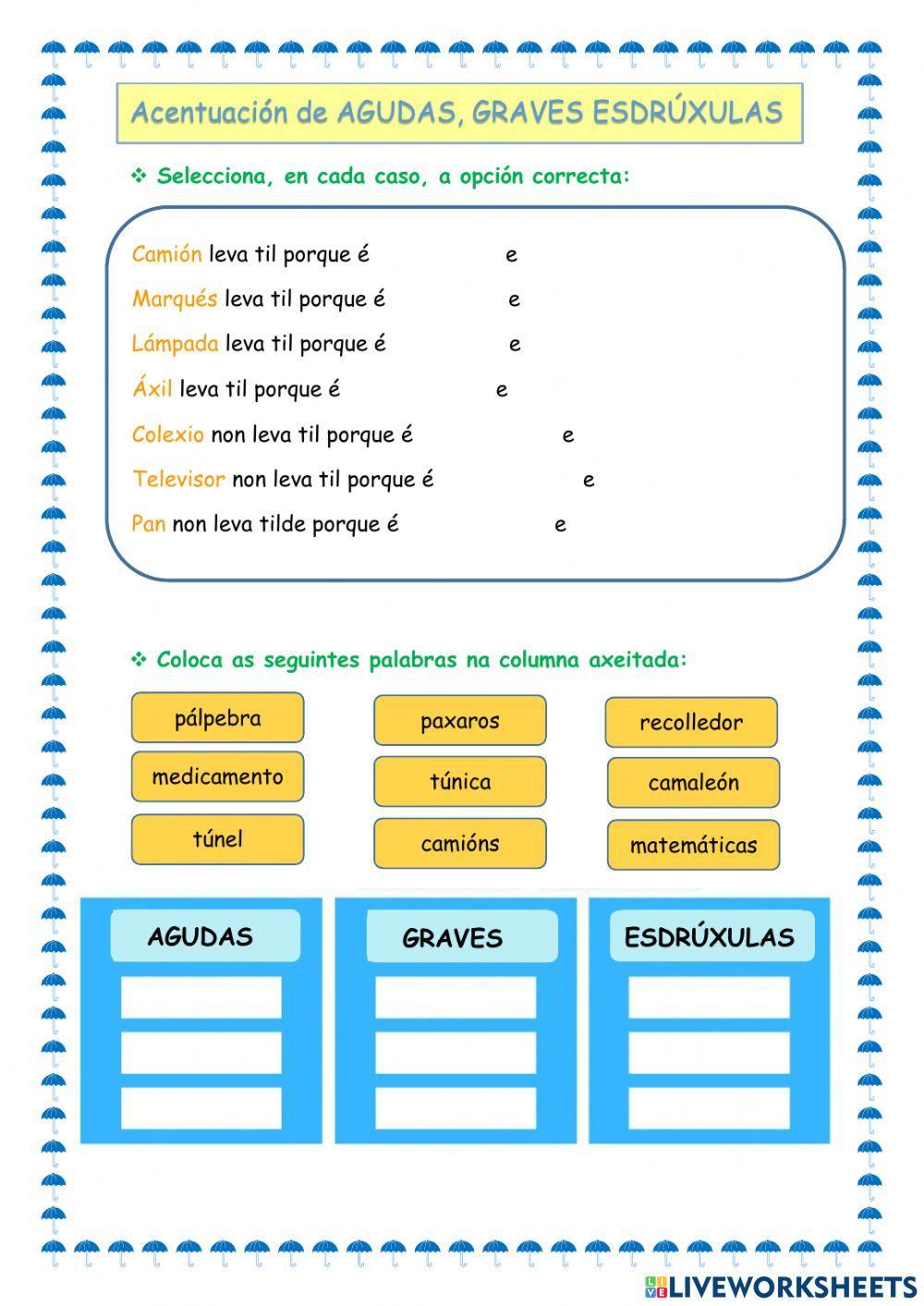 Acentuación en Galego de AGUDAS, GRAVES e ESDRÚXULAS Acentuación en Galego de AGUDAS, GRAVES e ESDRÚXULAS