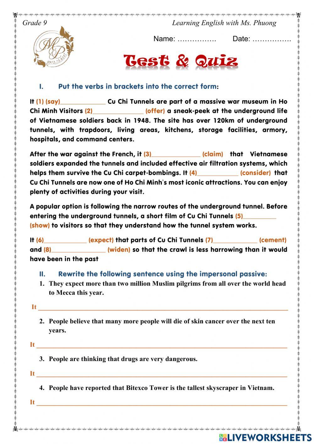 English 9 -Unit 5 - the impersonal passive