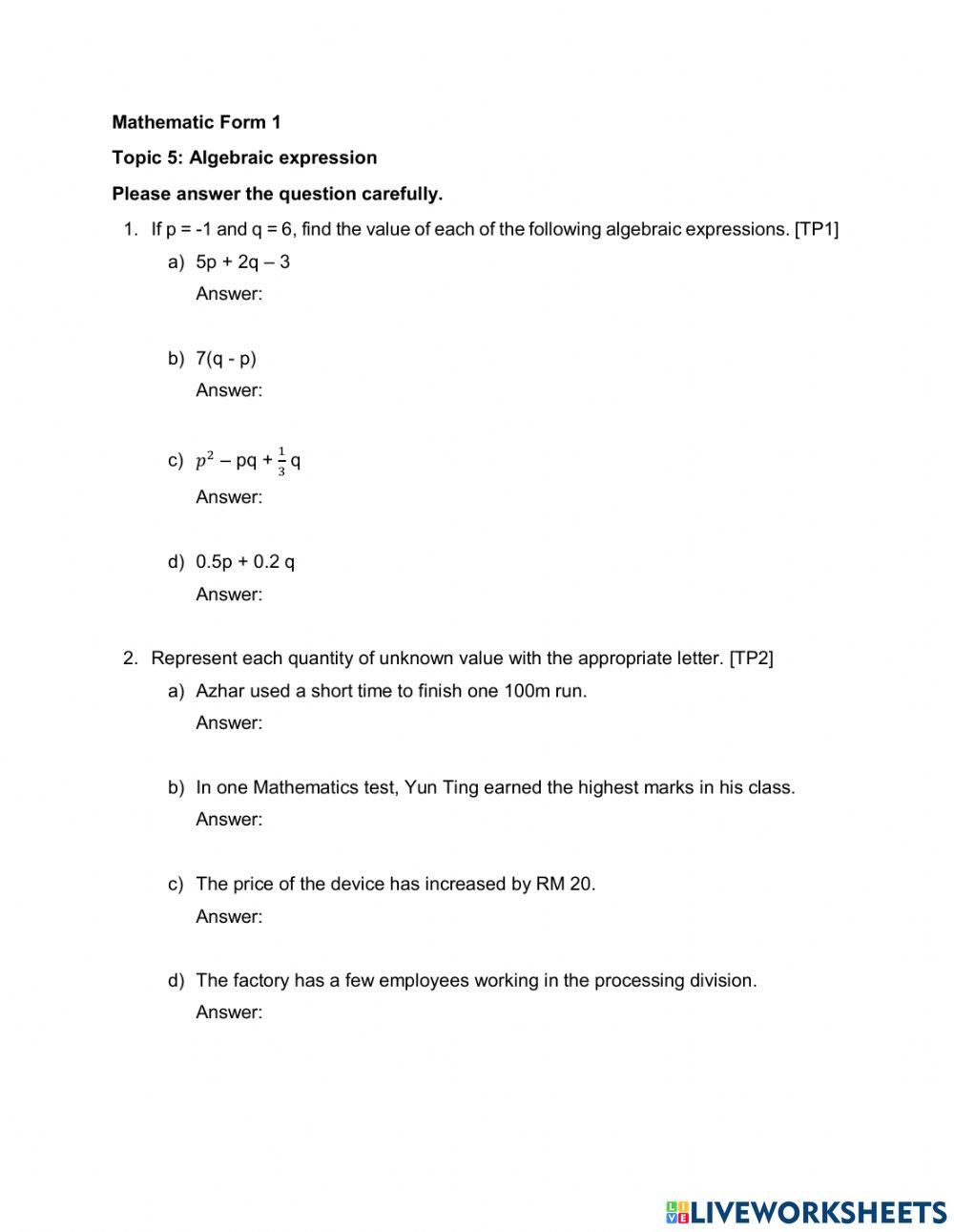 Algebraic Expression