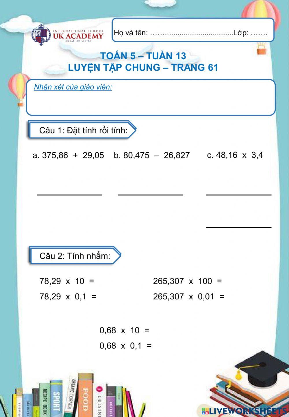 Toán 5 - Luyện tập chung - Trang 61