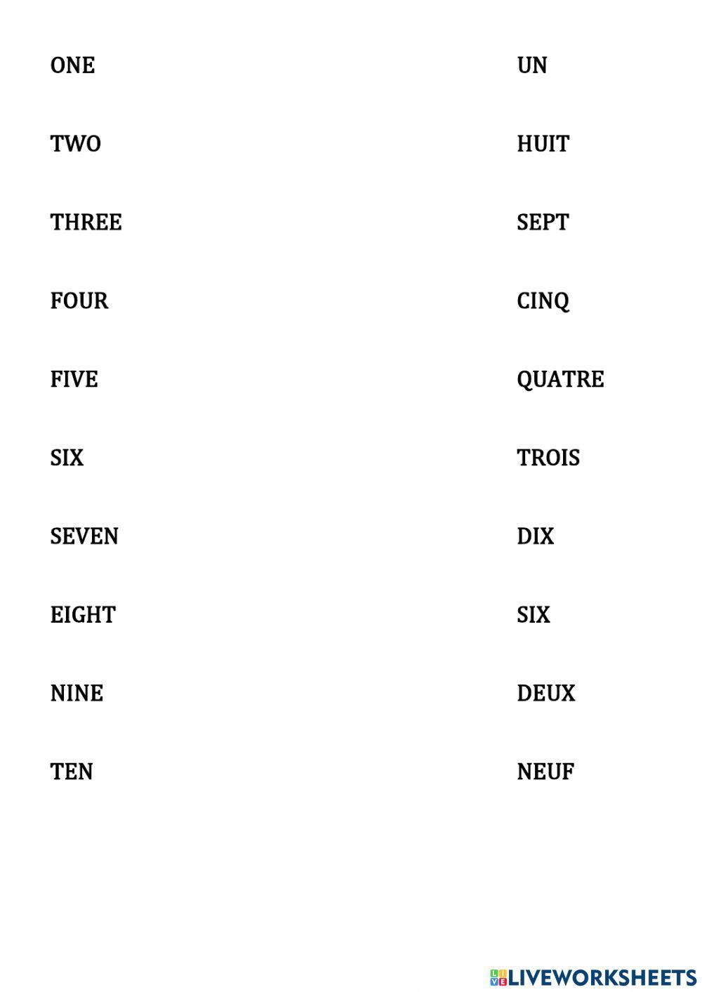 Les Nombres - Worksheet