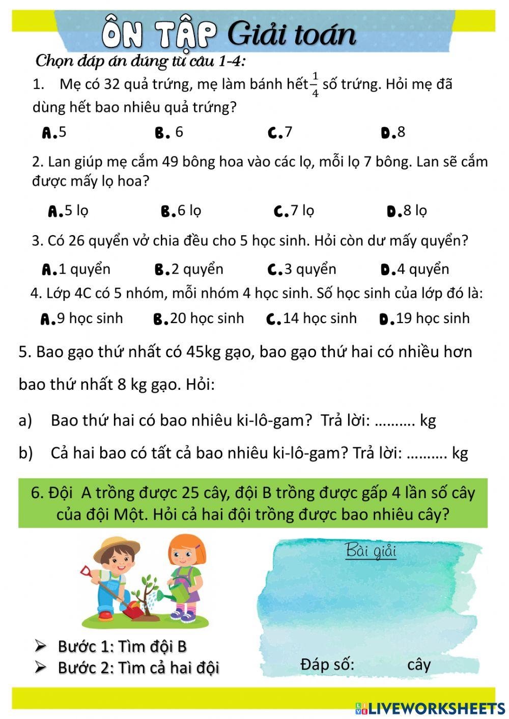 Ôn tập giải toán có lời văn