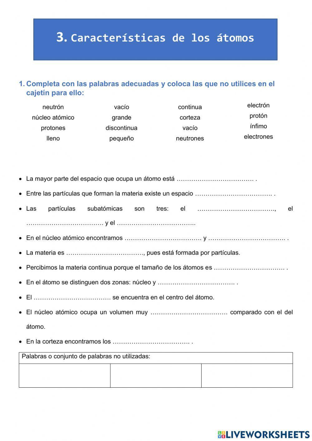 Características de los átomos