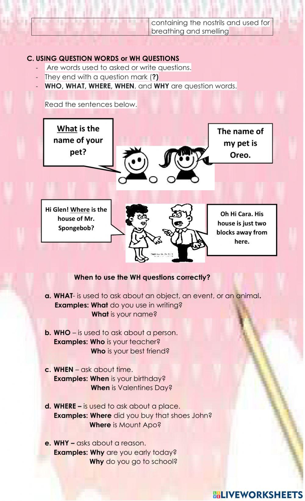 Pronouncing words with n sound .Using Question words or Wh question