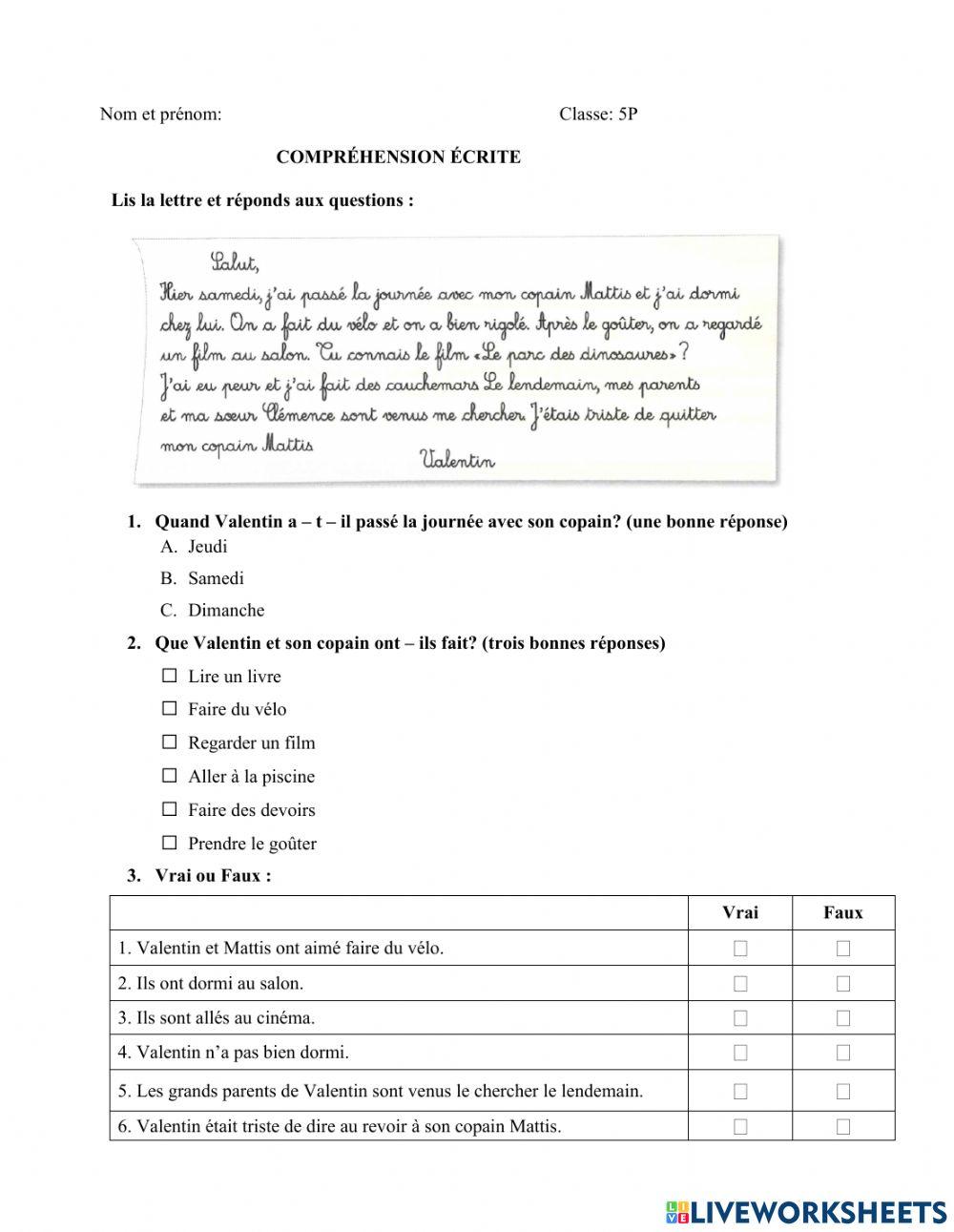 Compréhension Écrite 5P