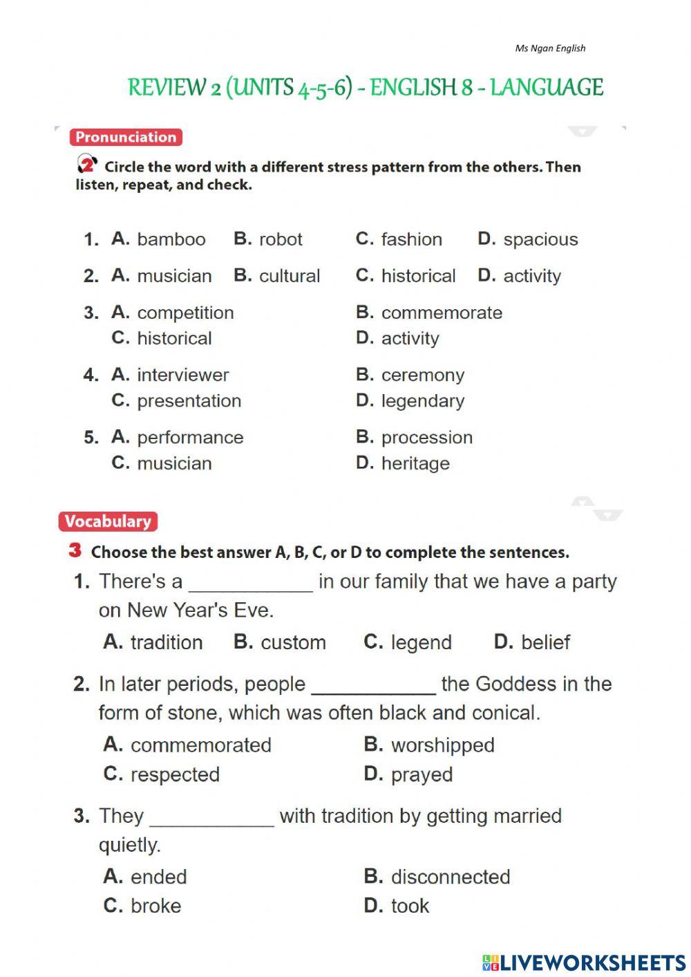 English 8  - Review 2 - Page 68