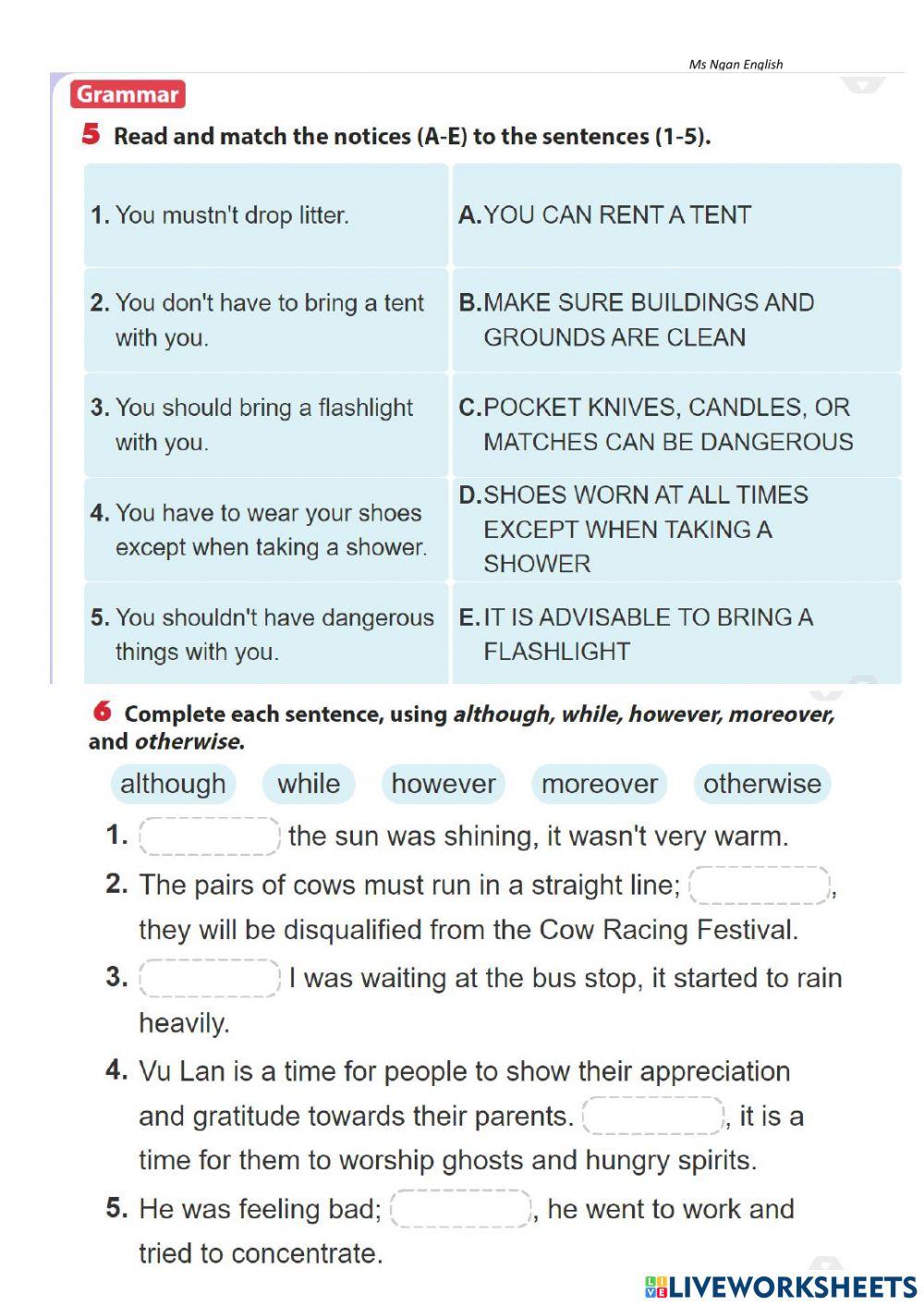 English 8  - Review 2 - Page 68