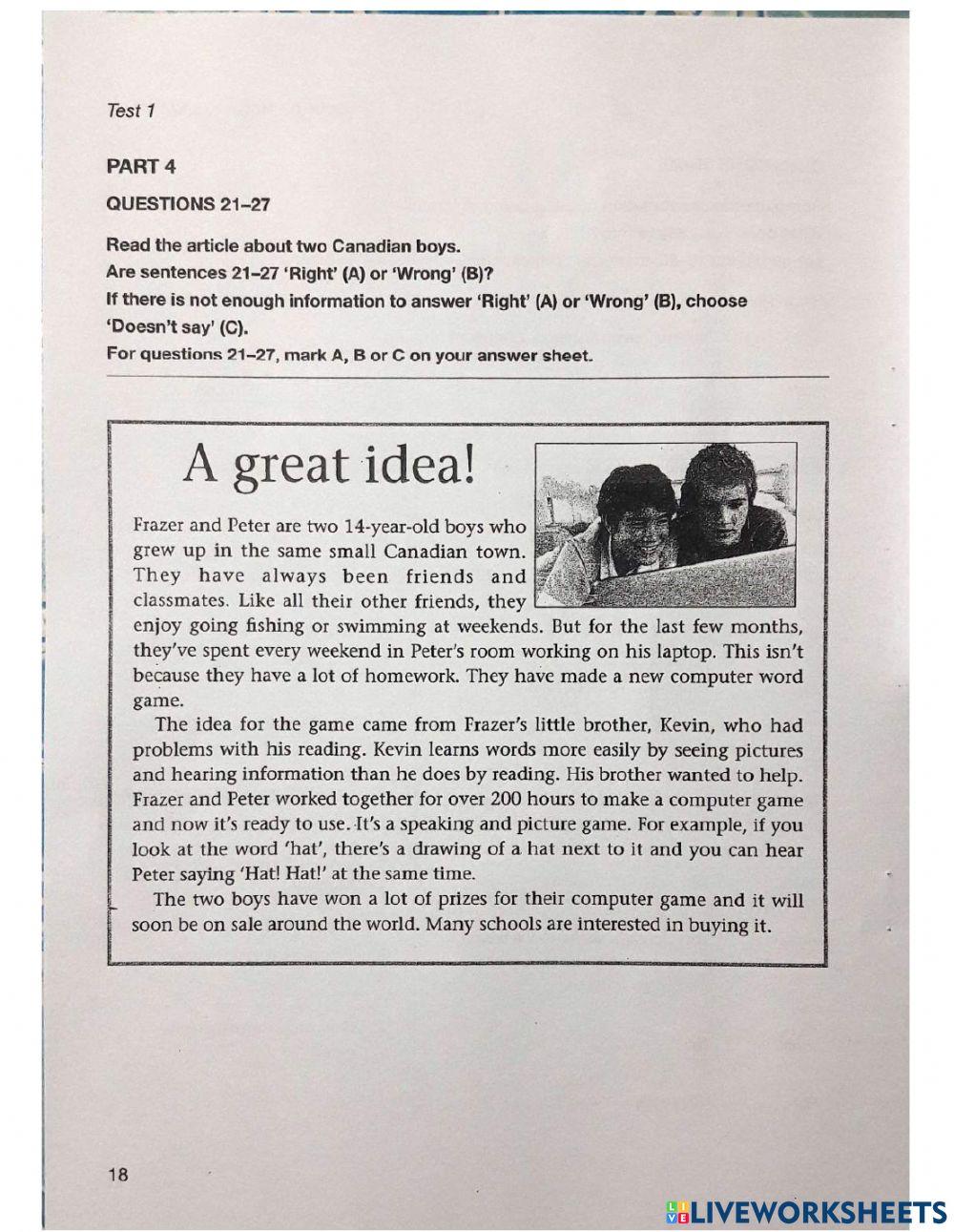 Ket 5 test 1 reading