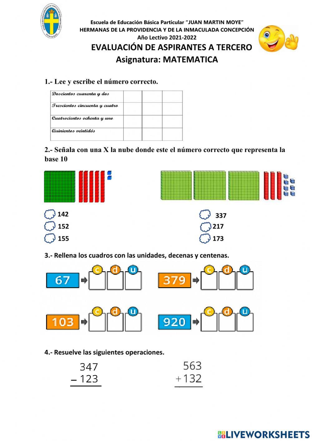 Evaluación de aspirantes a tercero