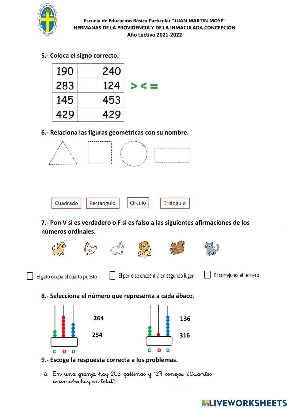 Evaluación de aspirantes a tercero