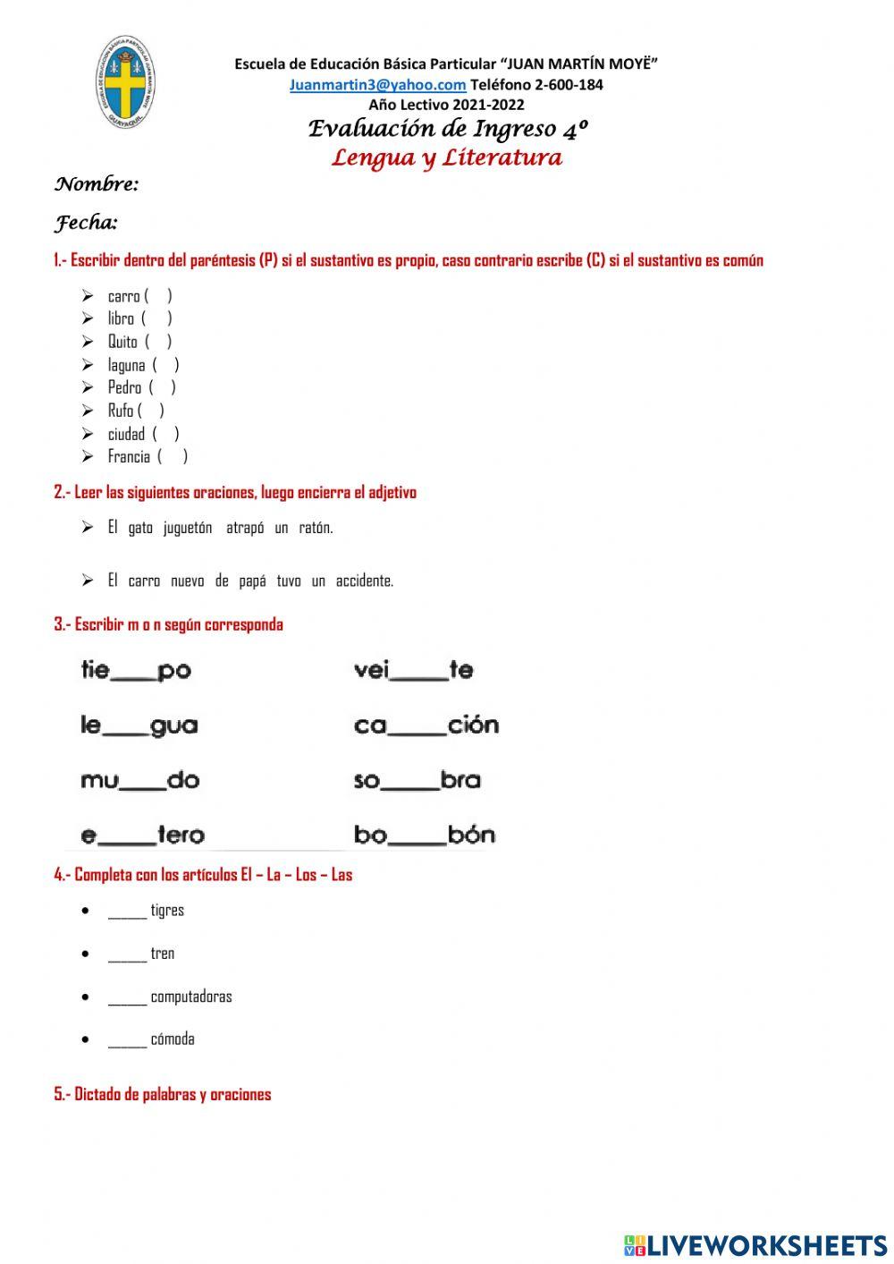 Evaluación de aspirantes a cuarto