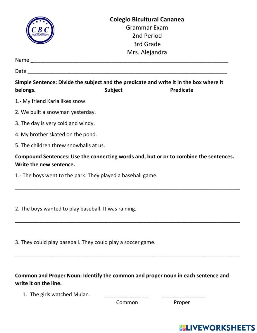 Grammar Exam 2nd Period