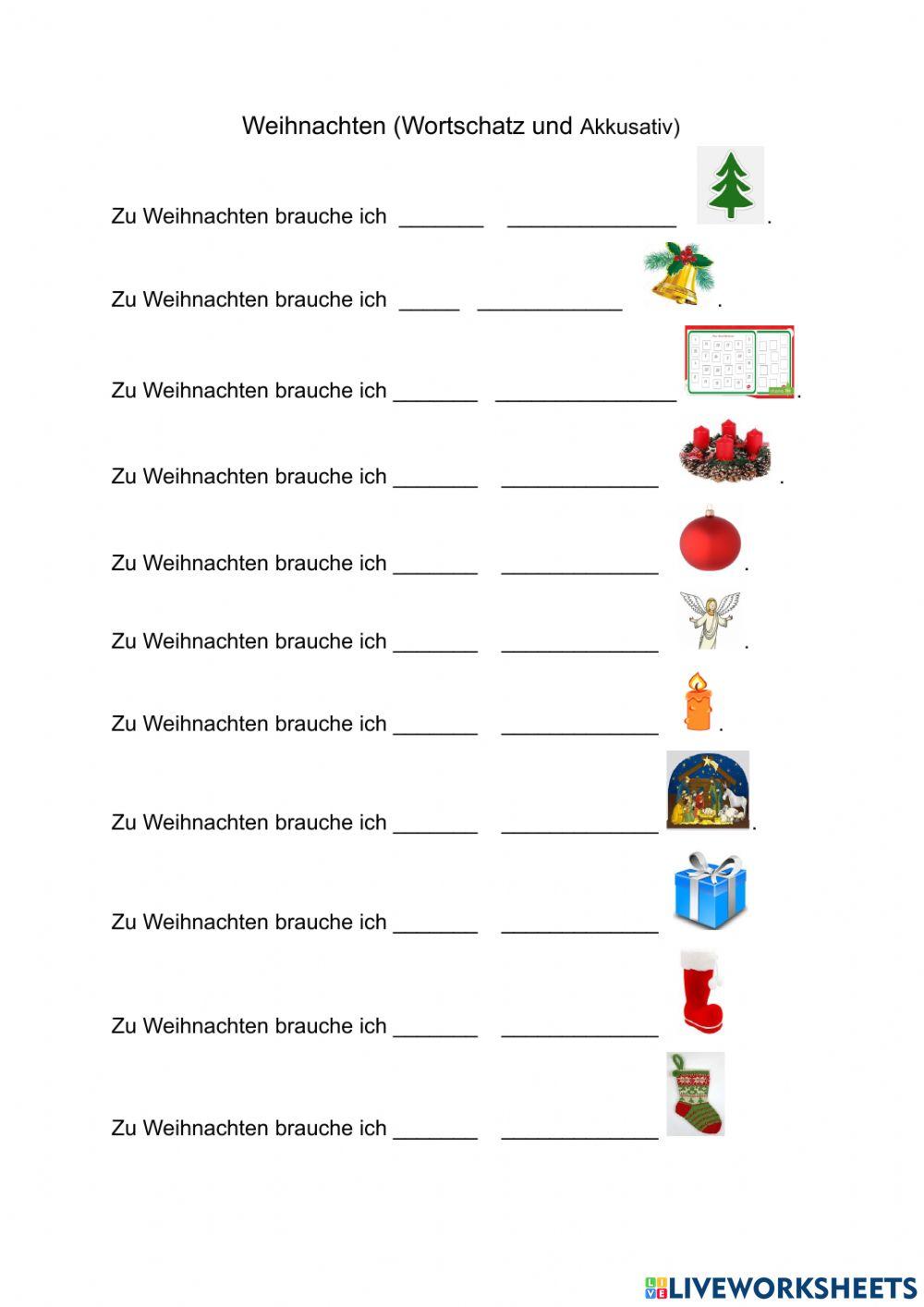 Weihnachten - Wortschatz und Akkusativ -