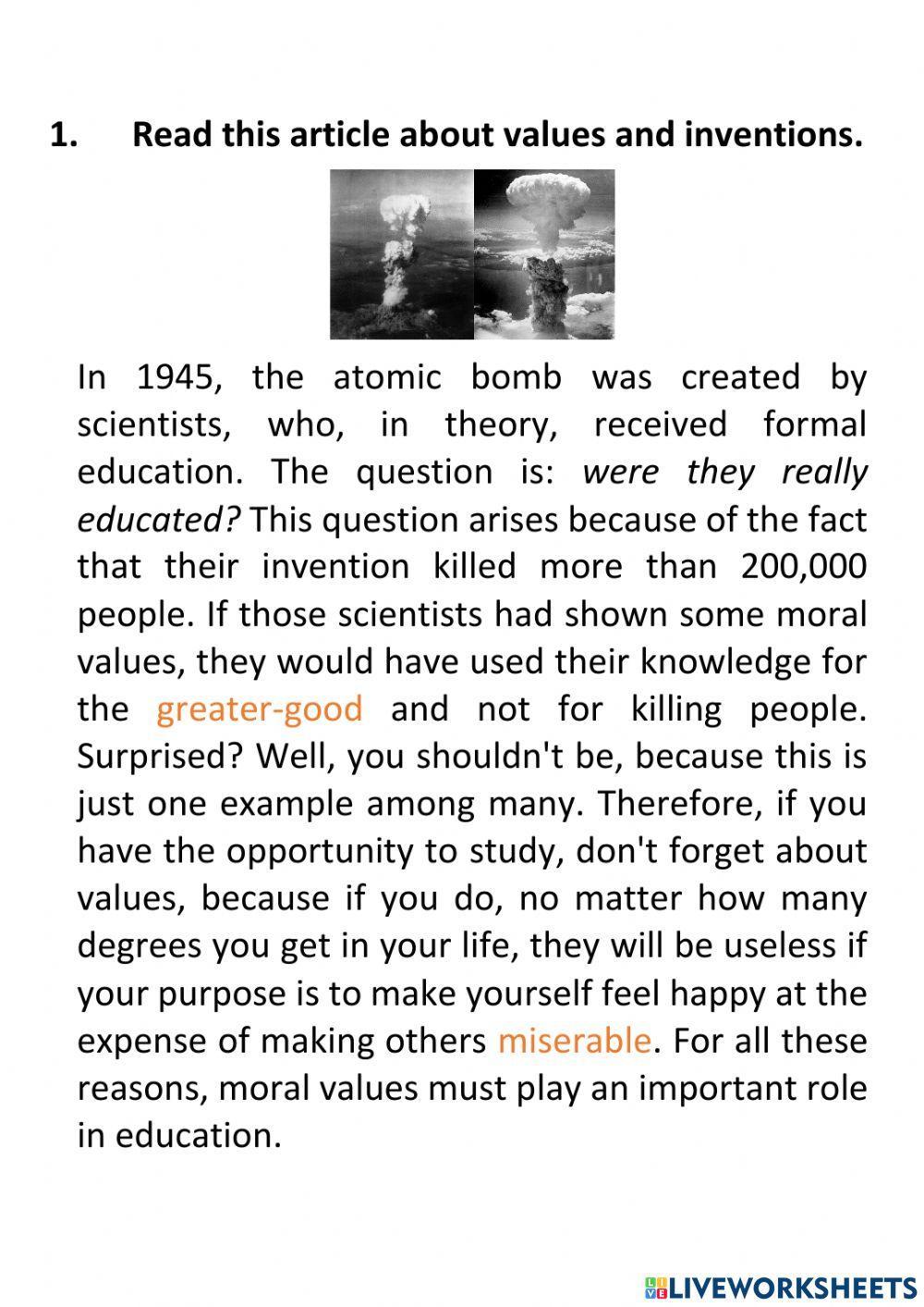 Reading about moral values