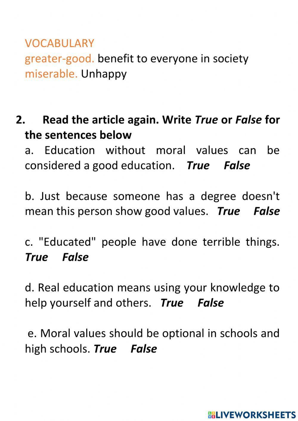 Reading about moral values