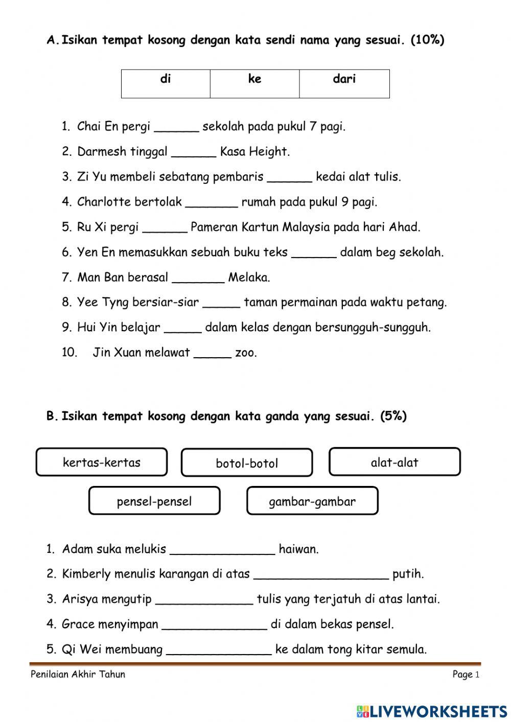 Penilaian Bahasa Melayu Tahun 1B