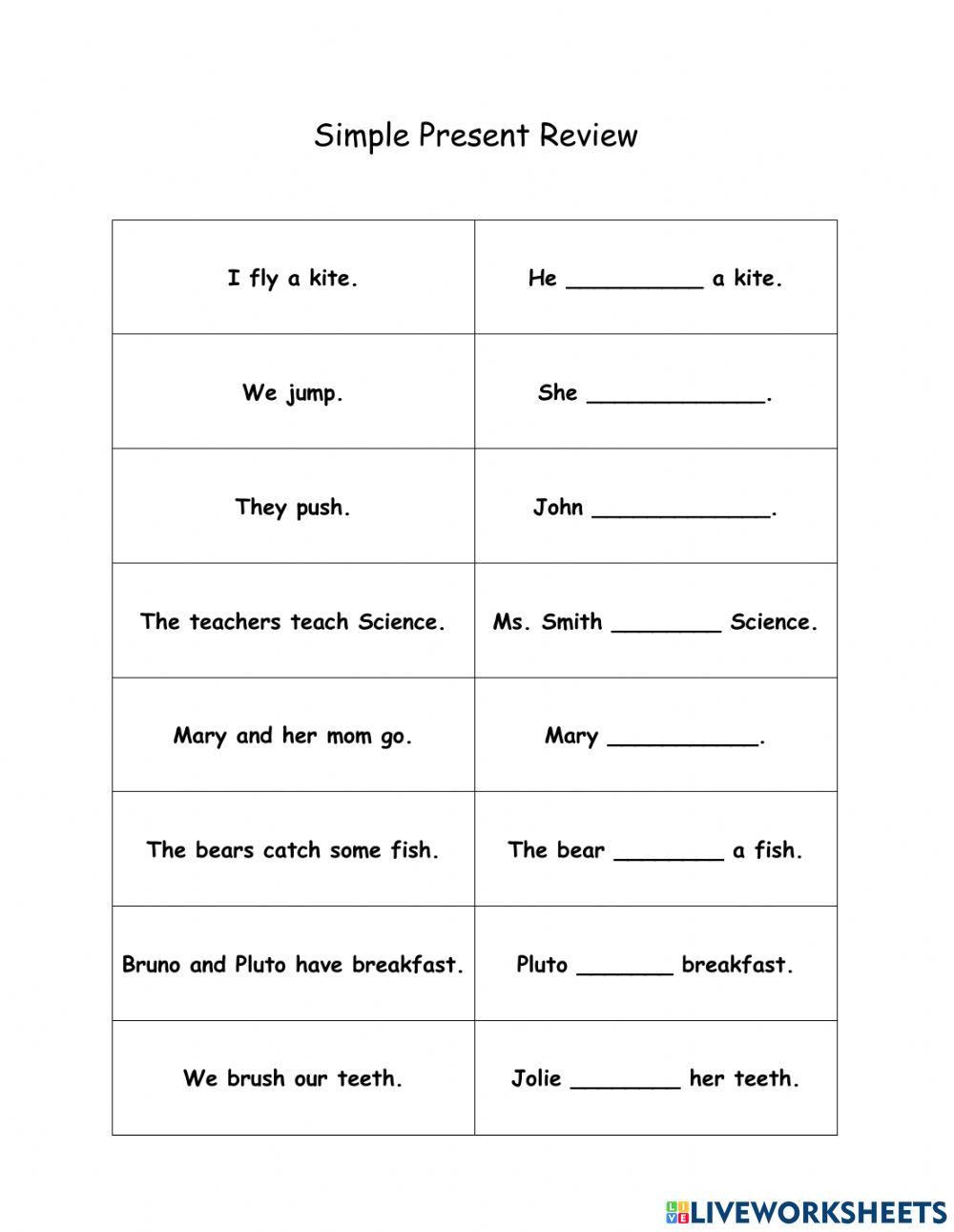 Simple present review 3 interactive worksheet | Live Worksheets