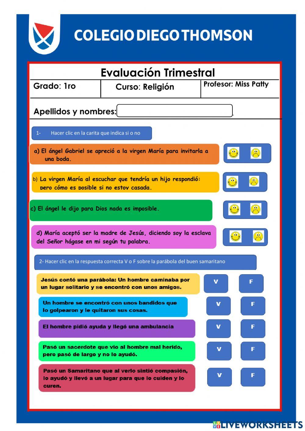 Evaluación de Religión