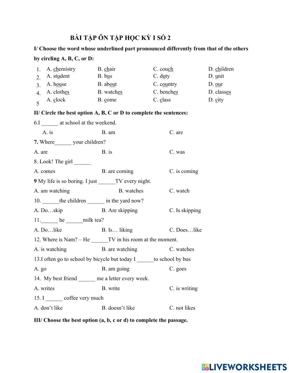 Bài ôn tập hk 1 số 2