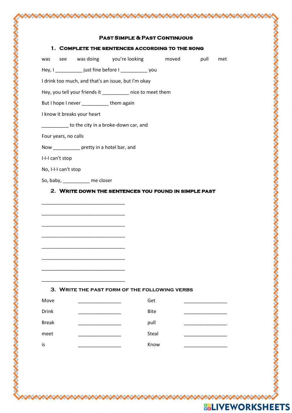 Simple past with song Closer by the Chainsmokers