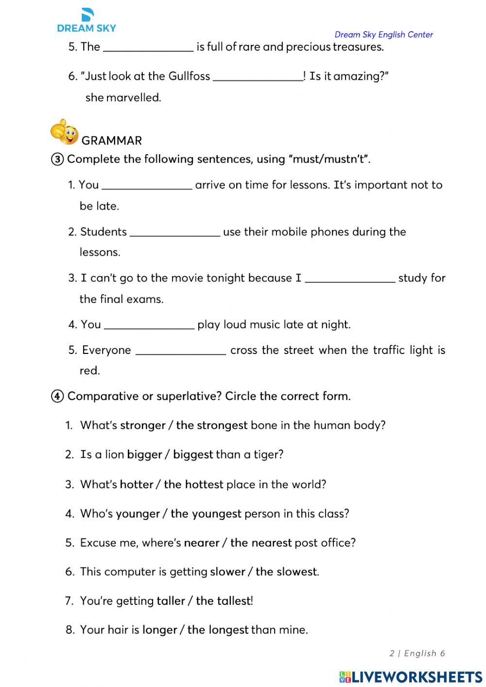 Grade 6 - Extra practice  - Unit 5