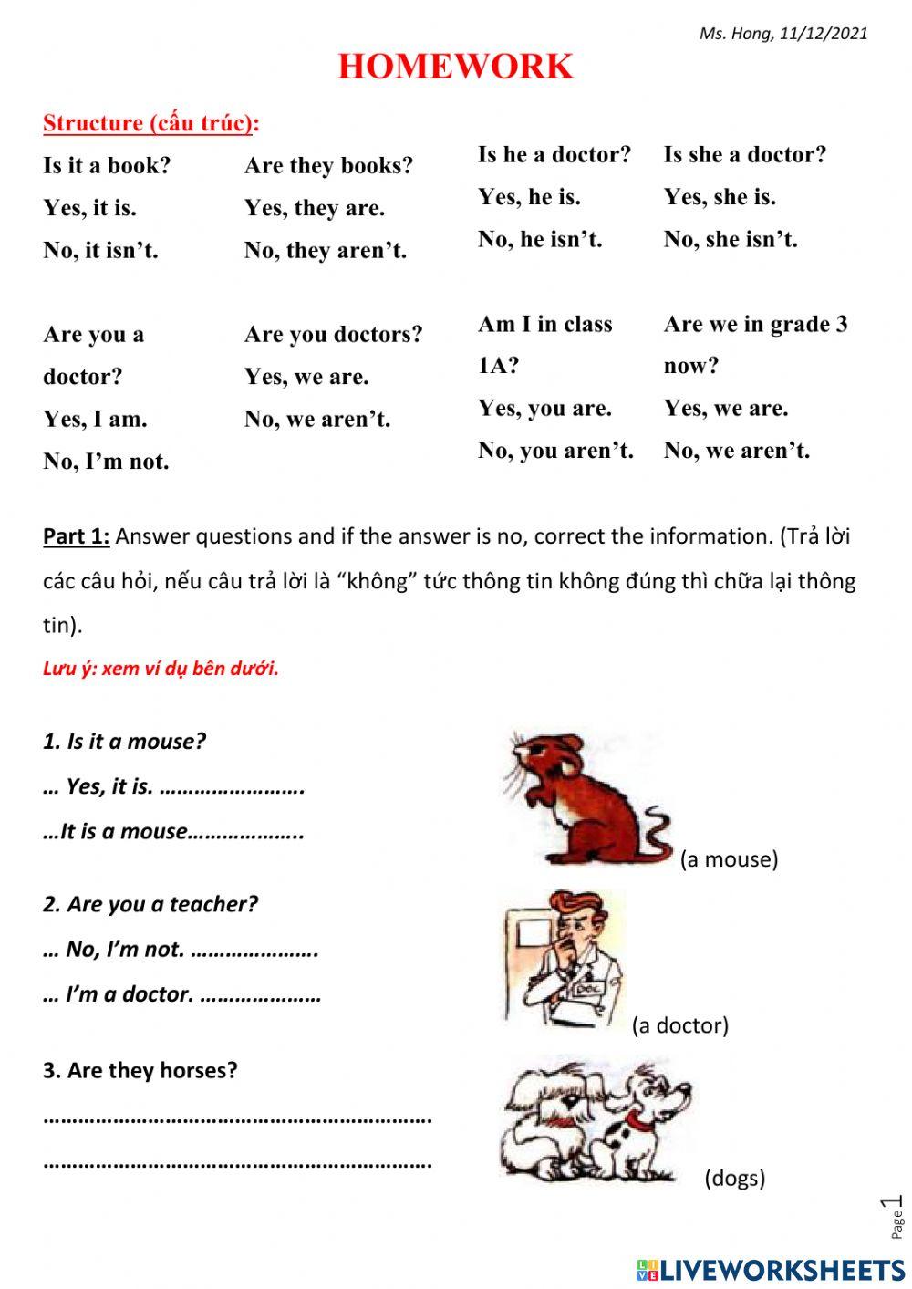 Questions with tobe in simple present