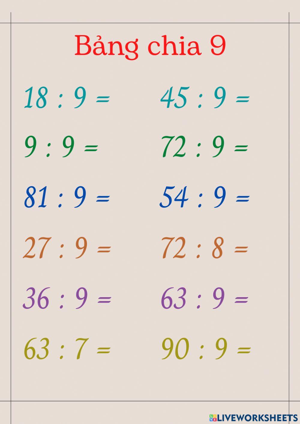 Bảng chia 9