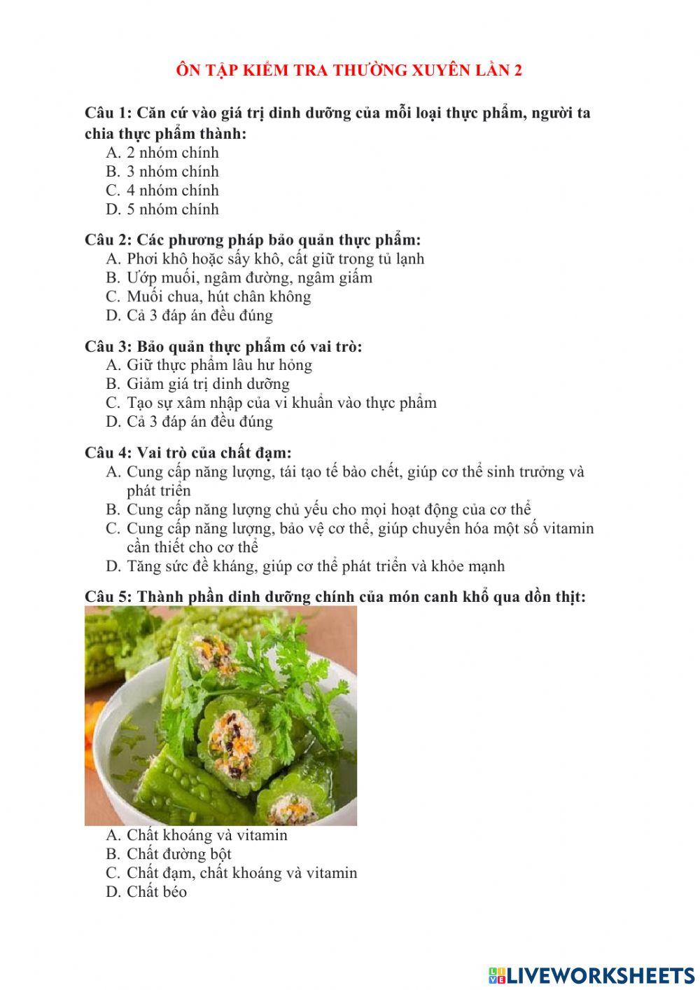 On tap kiem tra thuong xuyen lan 2 online exercise for live worksheets
