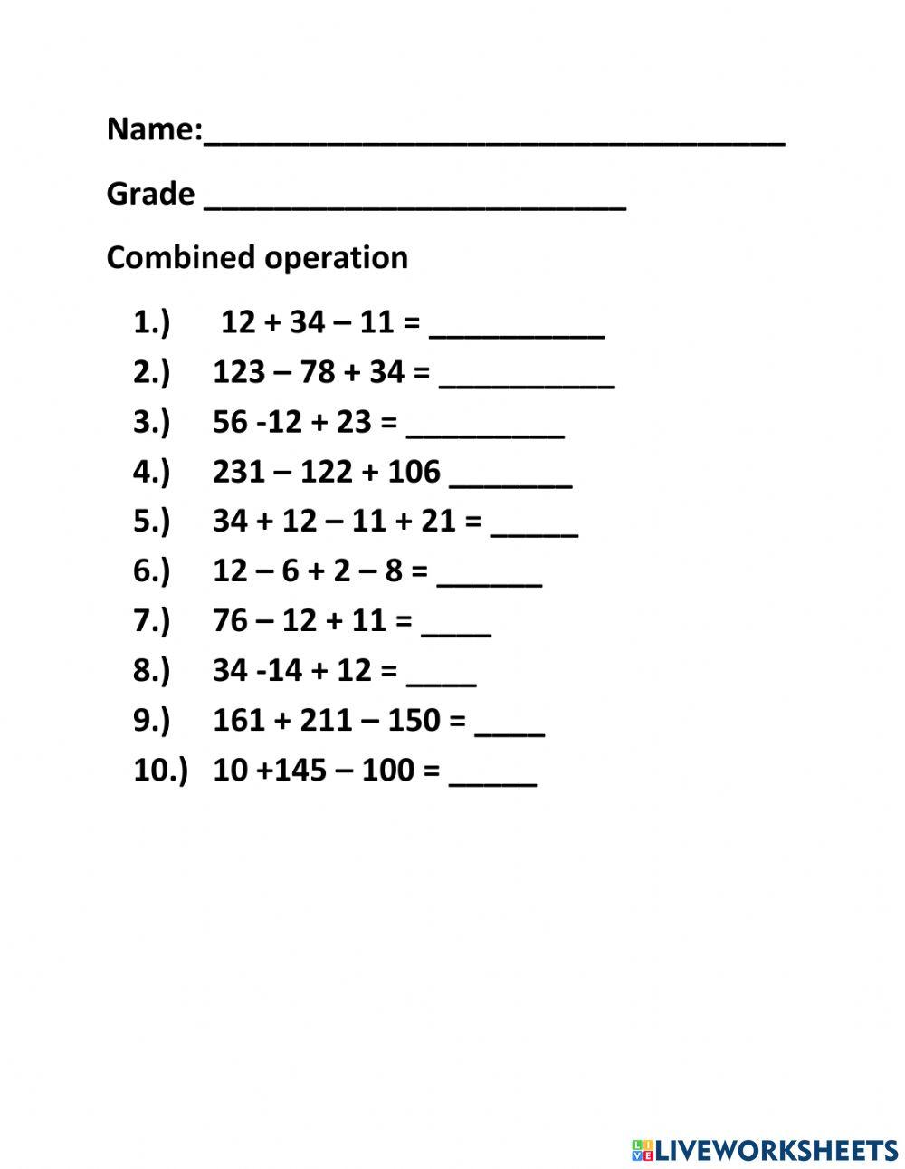 Combined Operation ( Addition and Subtraction