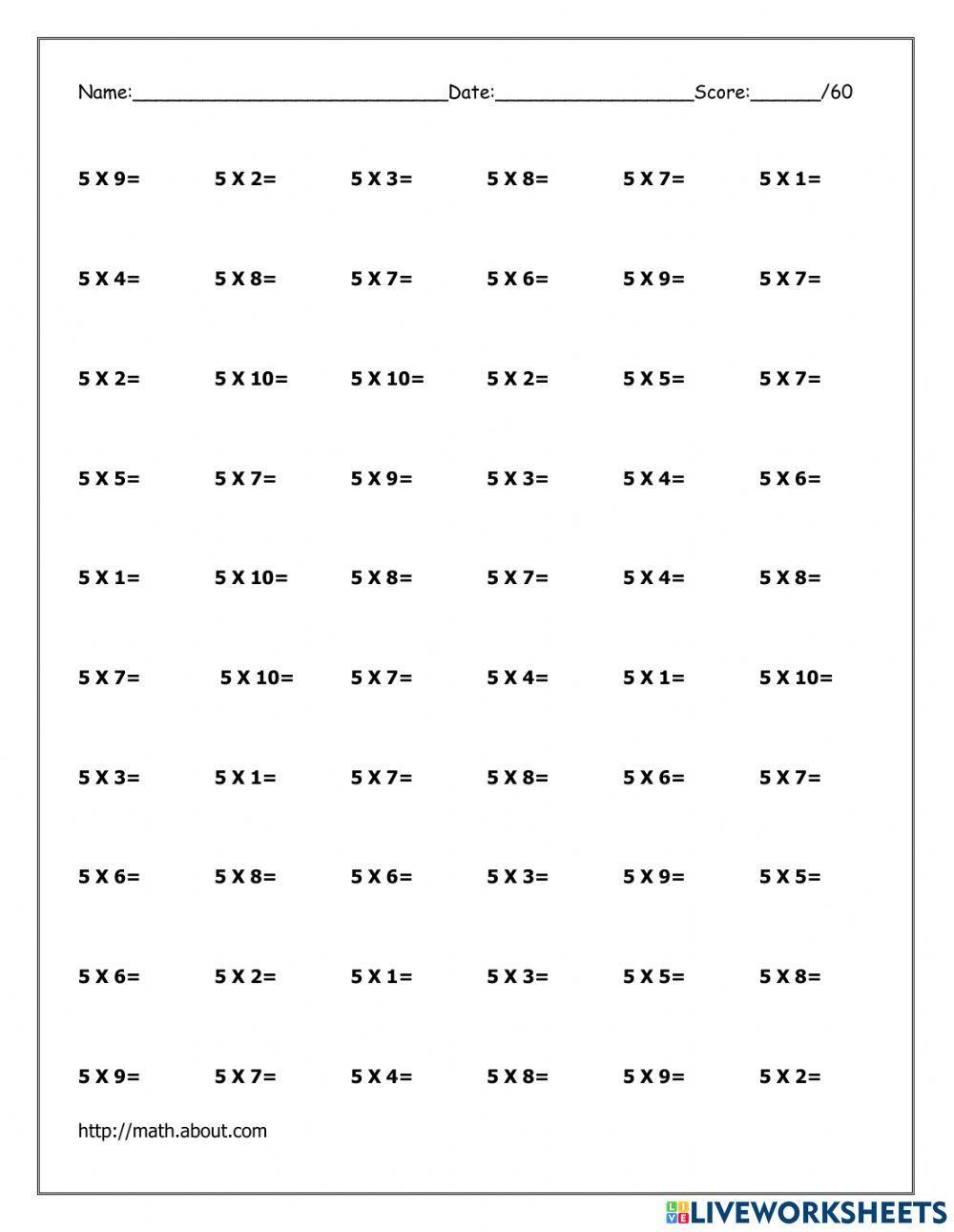 5 Times Tables 1729420 lfulks Live Worksheets