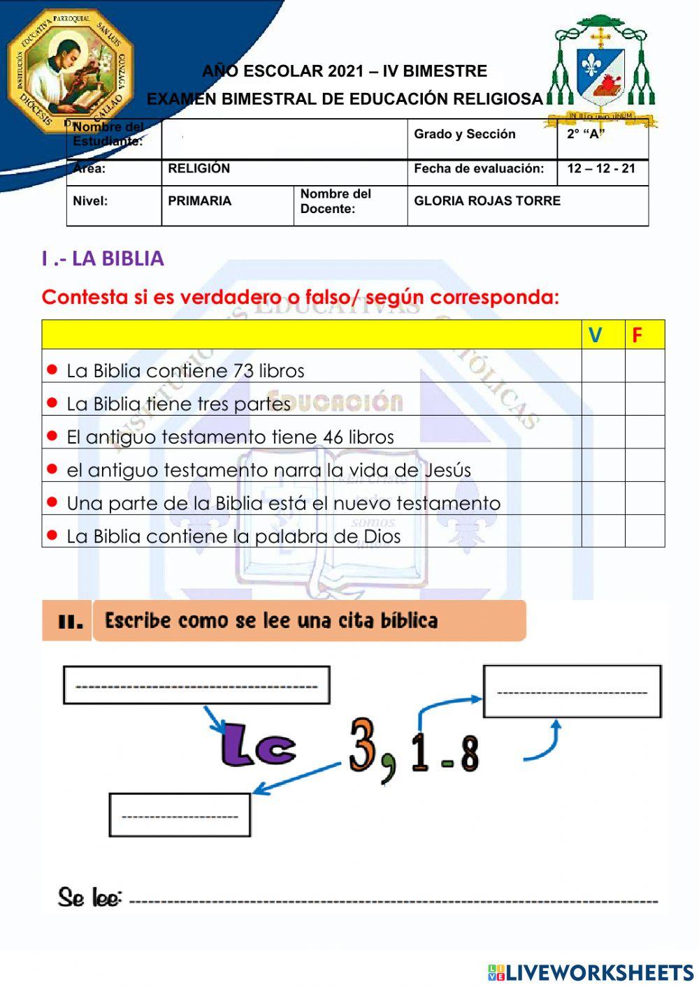 Evaluación de Religión