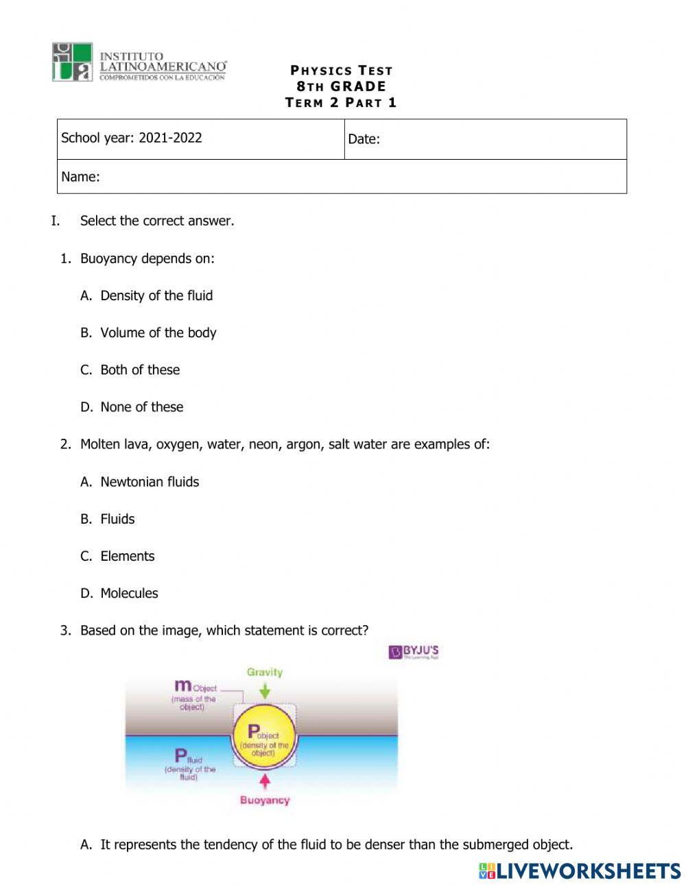 Physics test term 2 part 1