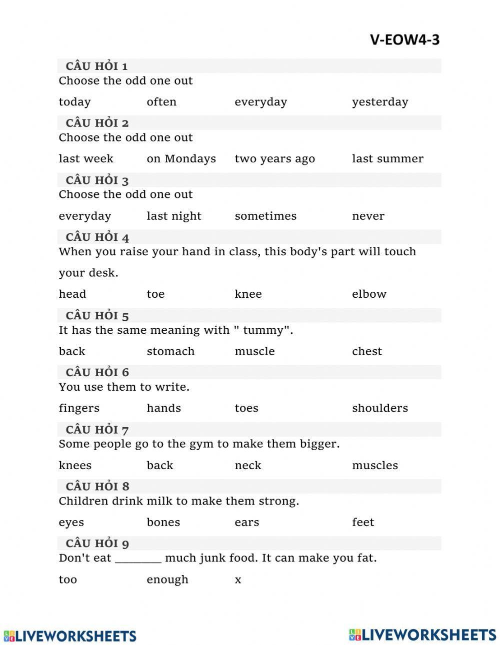 EOW4 Grammar Unit 1: too-enough