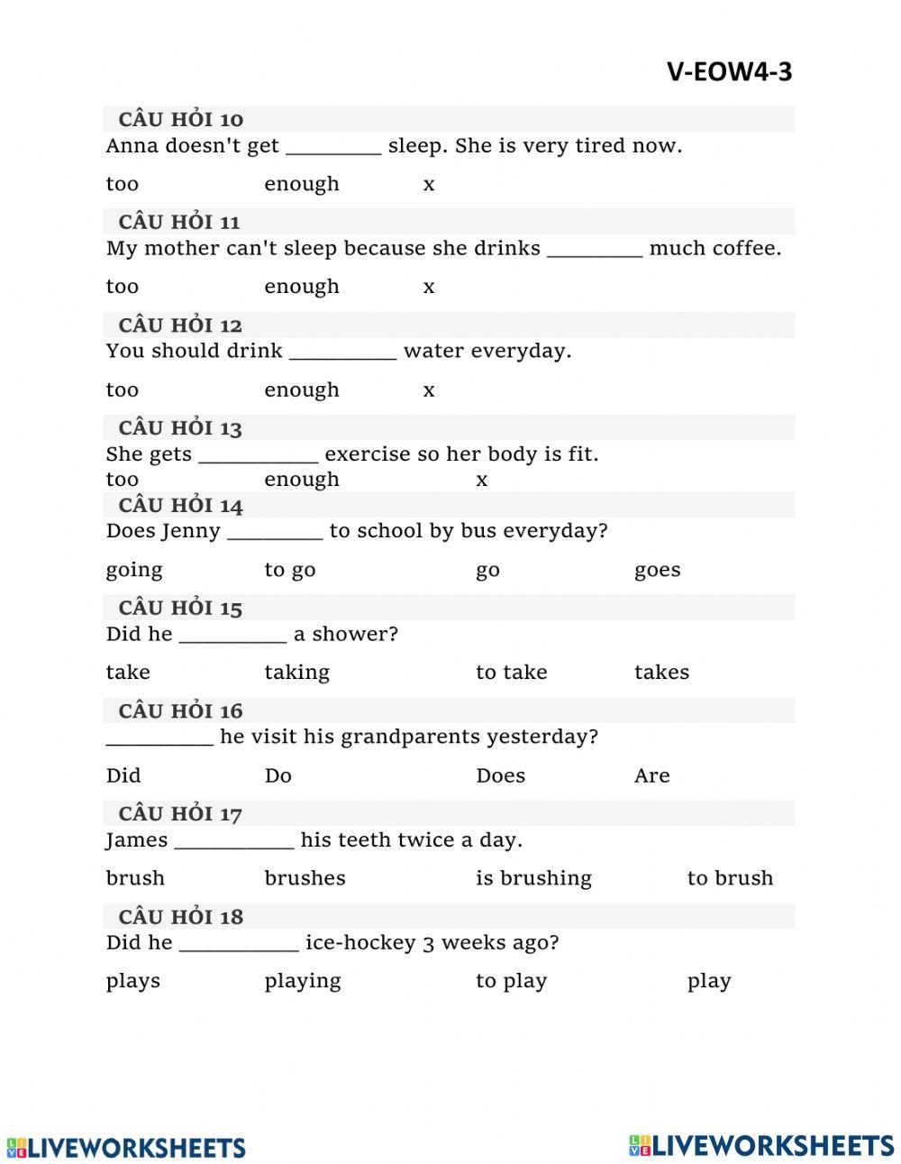 EOW4 Grammar Unit 1: too-enough