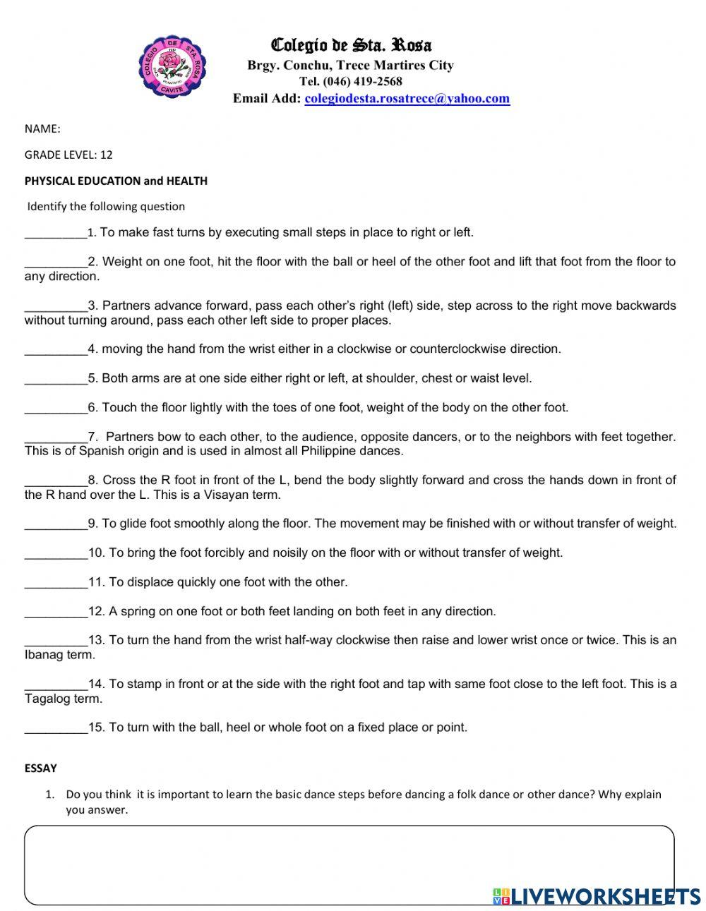 Physical Education and Health 12 Physical Education and Health 12