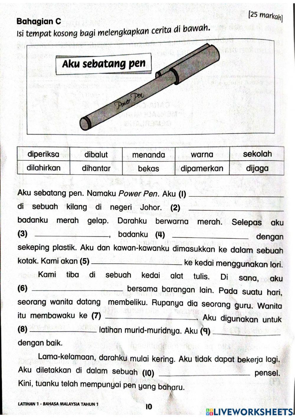 Penilaian pbd bahasa melayu tahun 1-bahagian c