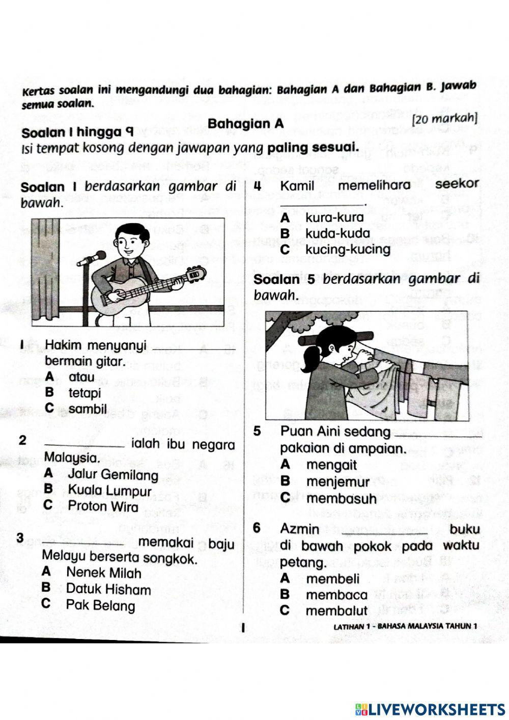 Penilaian pbd bahasa melayu tahun 1-bahagian a