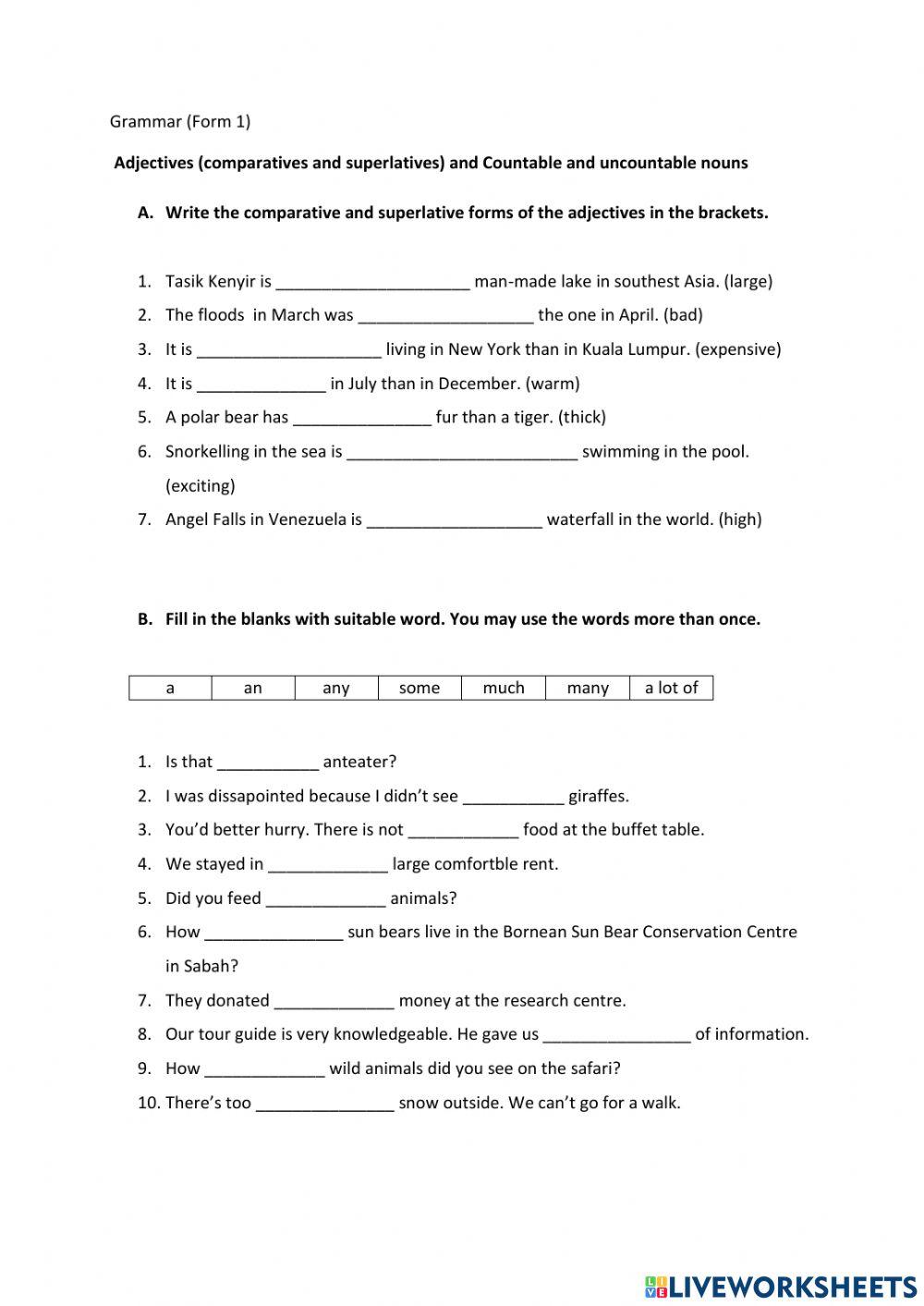 Comparative, superlative and countable