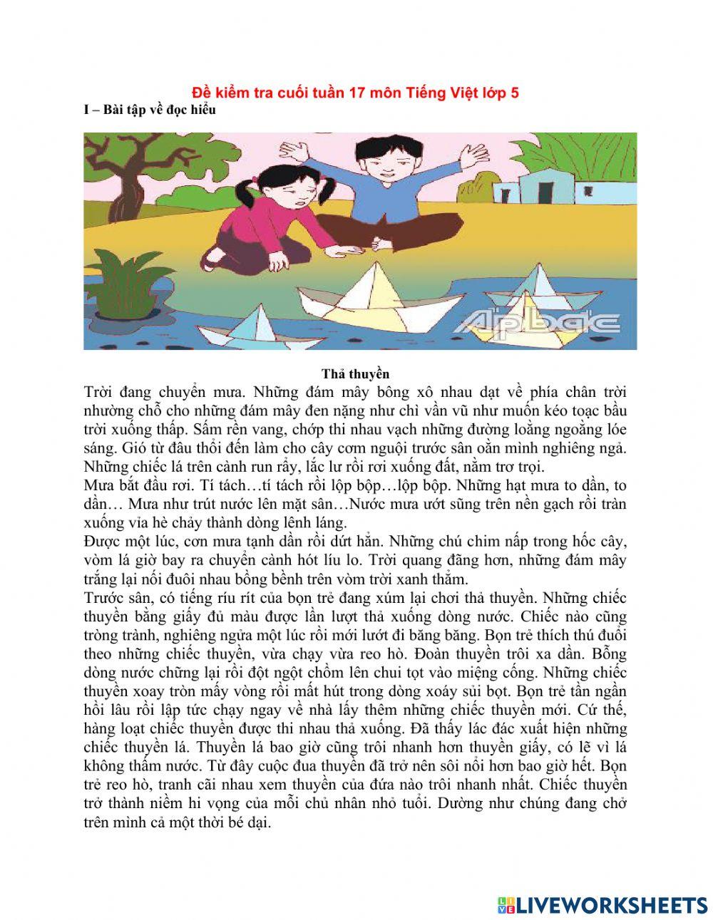 phiếu bài tập cuối tuần tiếng việt 5 tuần 17