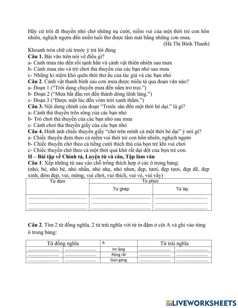 phiếu bài tập cuối tuần tiếng việt 5 tuần 17