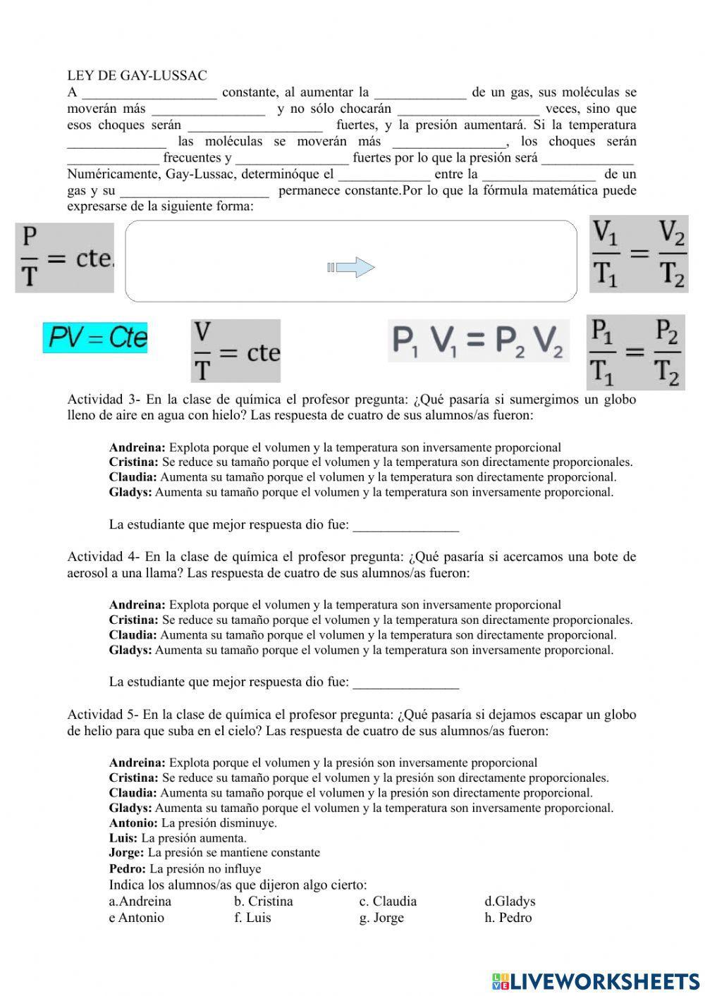 Ficha - Leyes de los gases