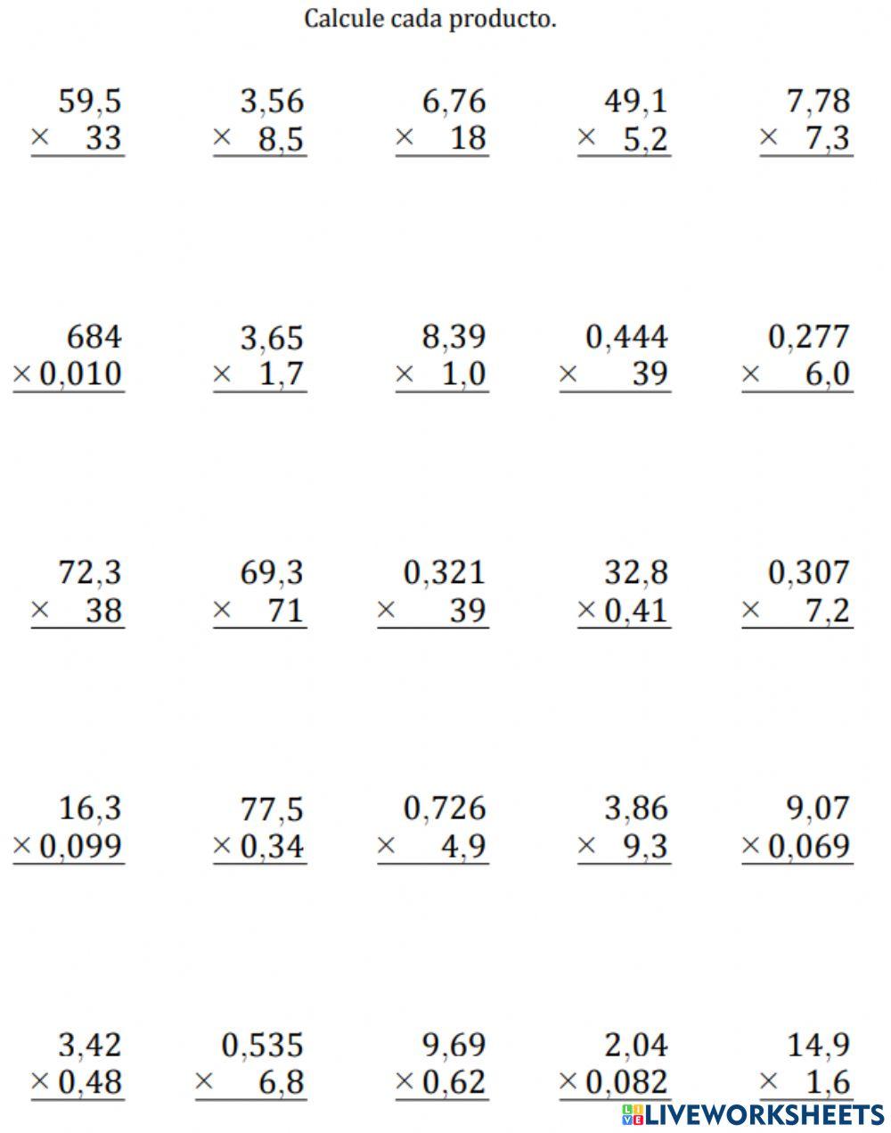 Decimales multiplicación